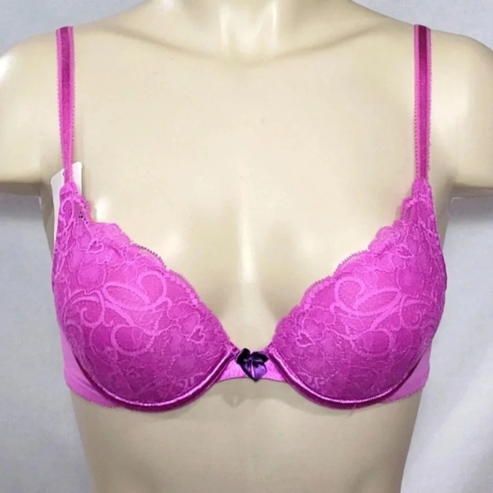 32A Lily of France 2131701 Soiree Extreme Ego Boost Lace Underwire Bra Pink NWT
